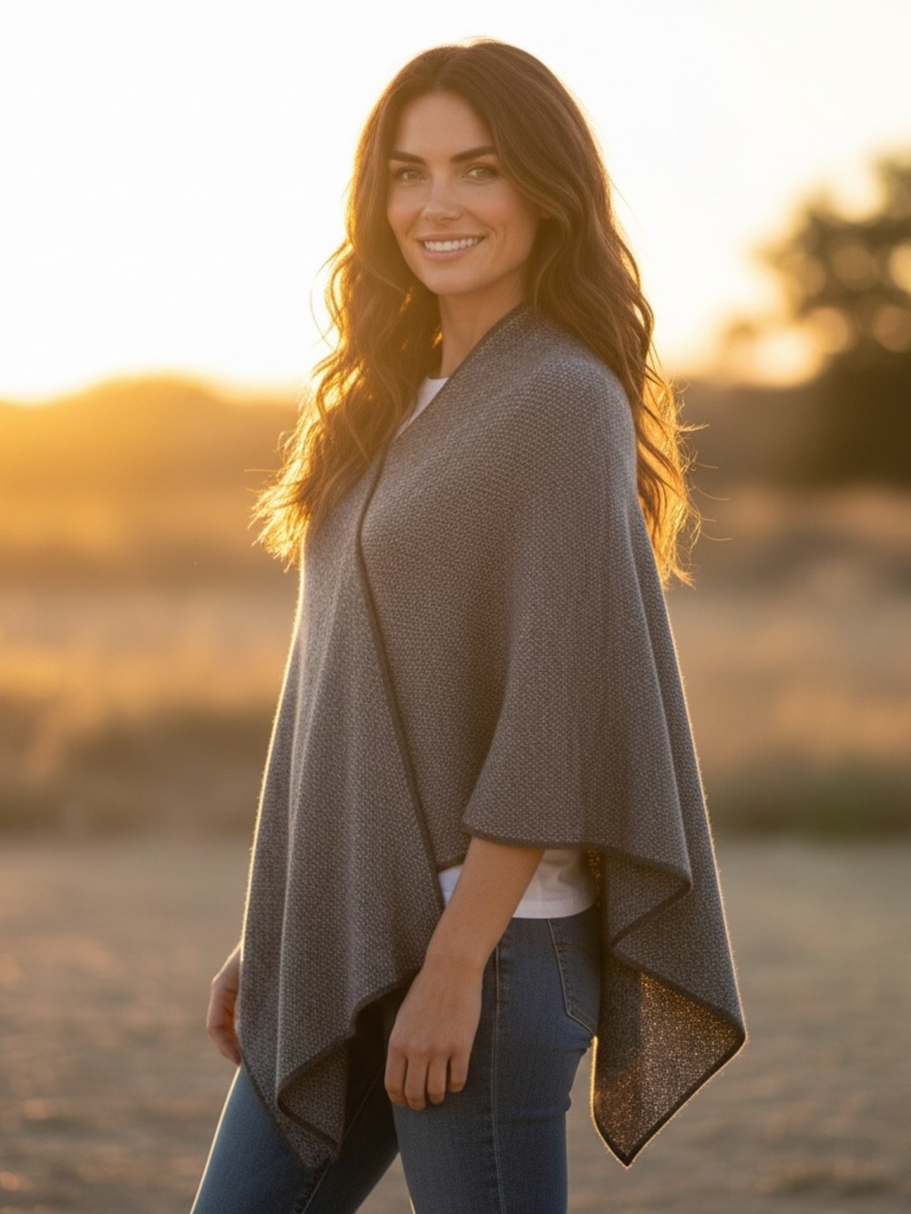 Fratelli Talli Gray Wool Alpaca Asymmetric Knit Poncho Cape OS